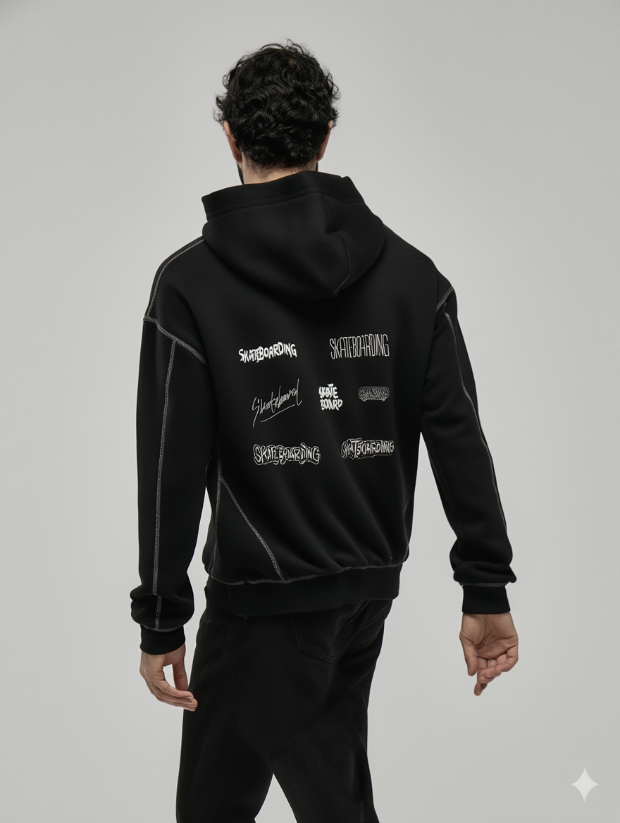 Stitched Boxy Fleece Zip Hoodie