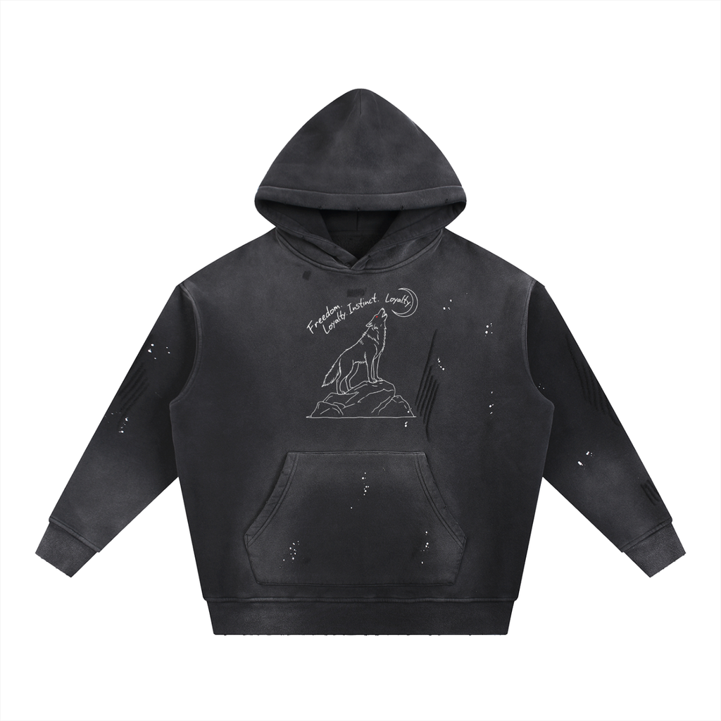 Vintage Washed Frayed Fleece Hoodie