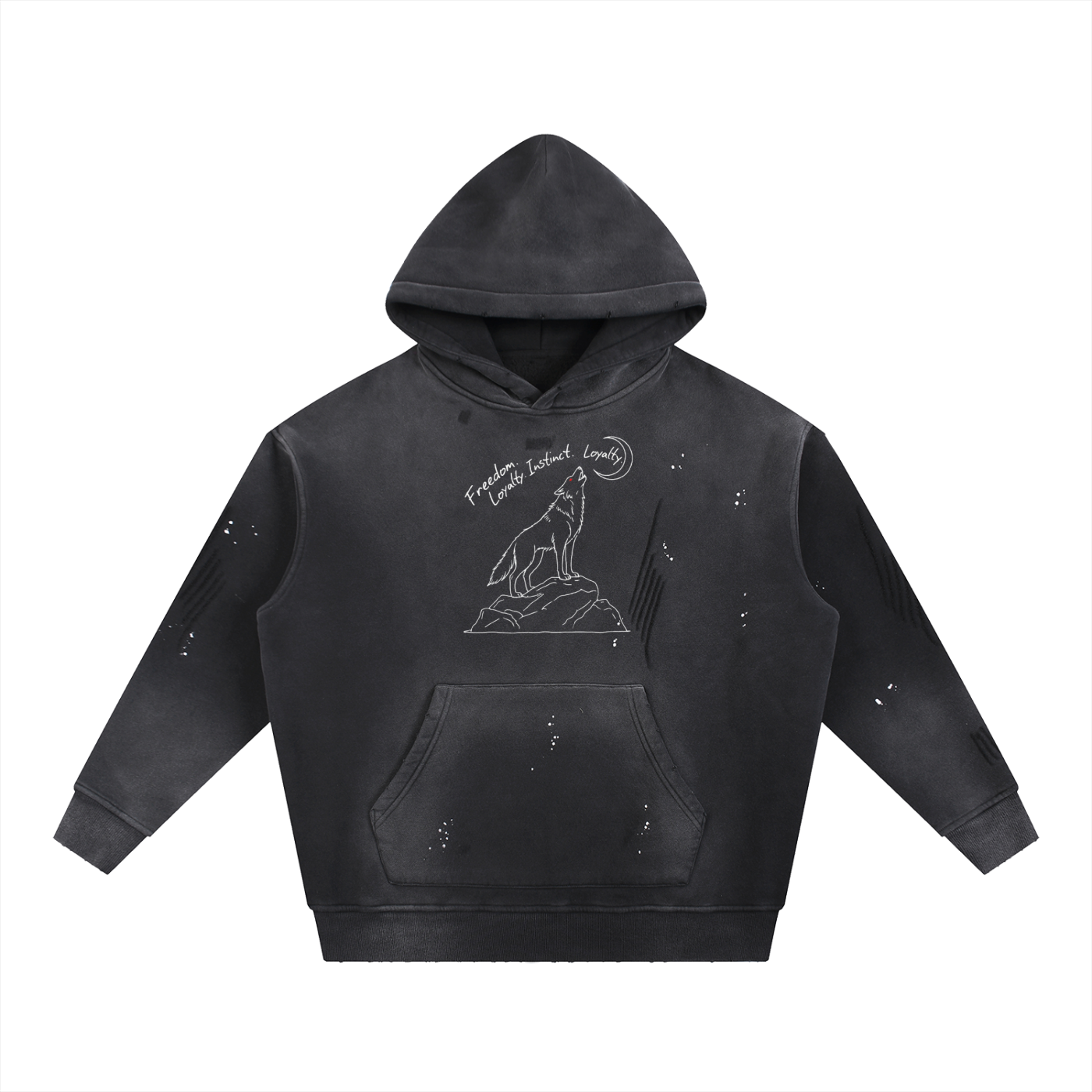 Vintage Washed Frayed Fleece Hoodie