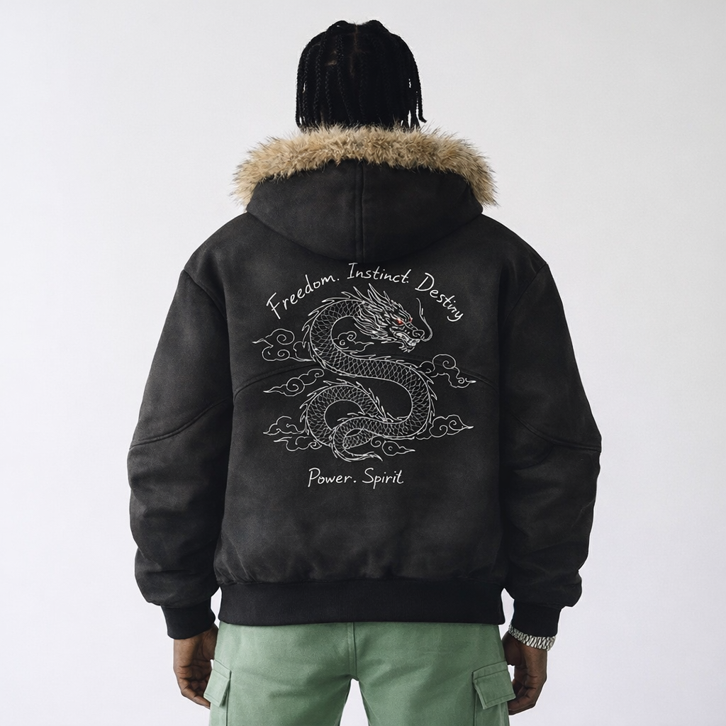 Sun Fade Boxy Detachable Fur Hoodie