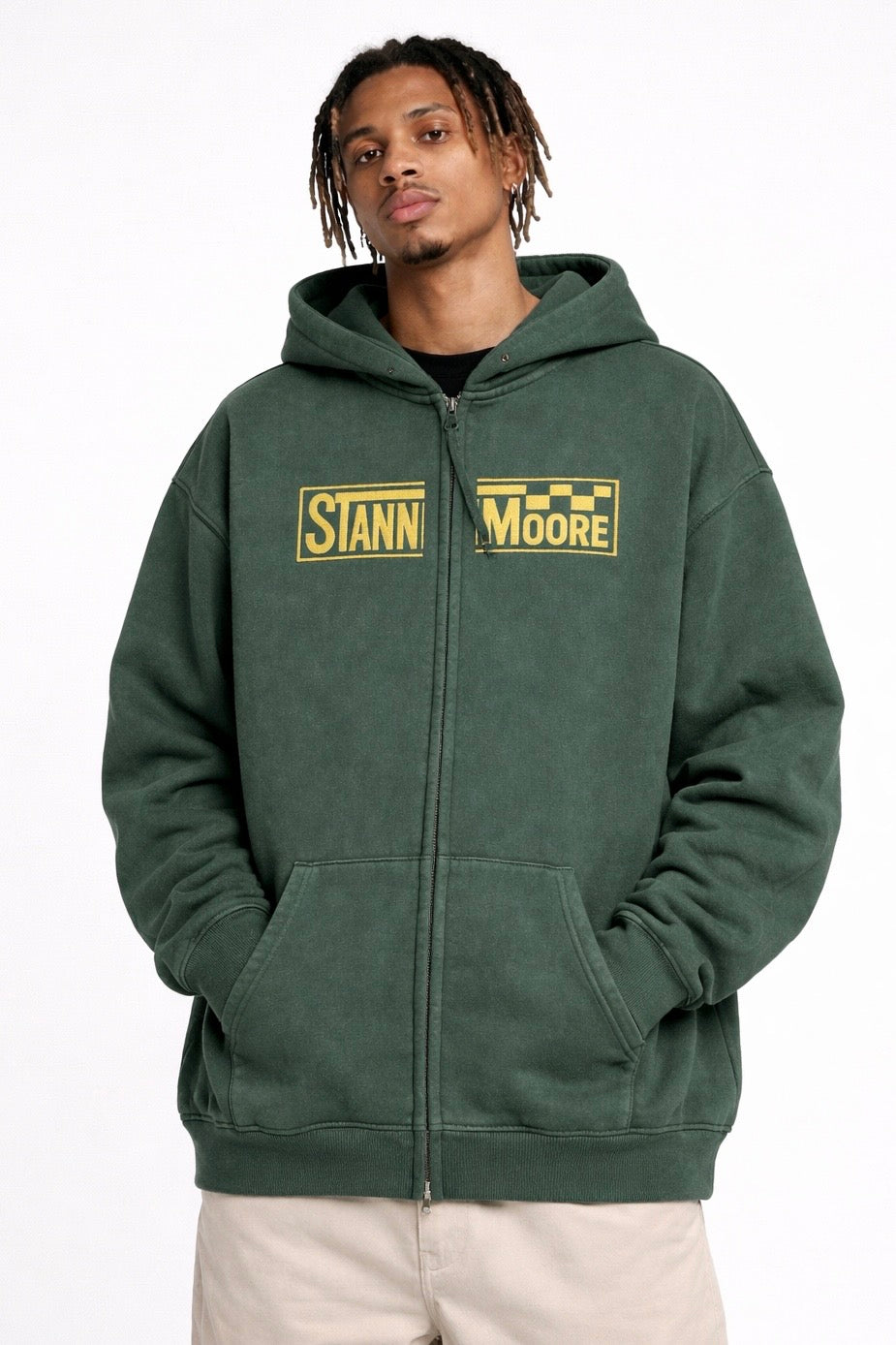 Snow Washed Zip-Through Fleece Hoodie