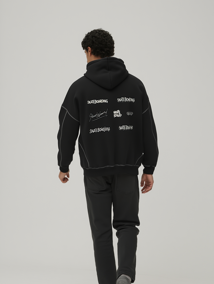 Stitched Boxy Fleece Zip Hoodie
