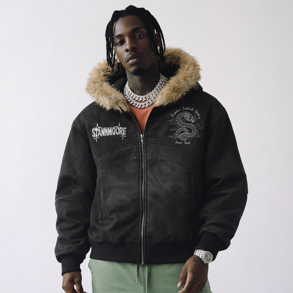 Sun Fade Boxy Detachable Fur Hoodie
