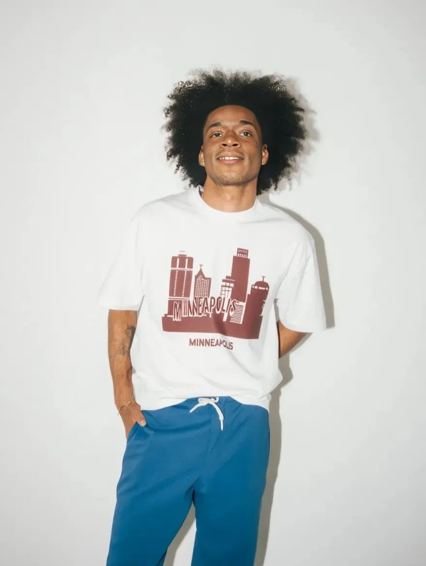 Retro Minneapolis T-Shirt – Bold Brown Skyline Print