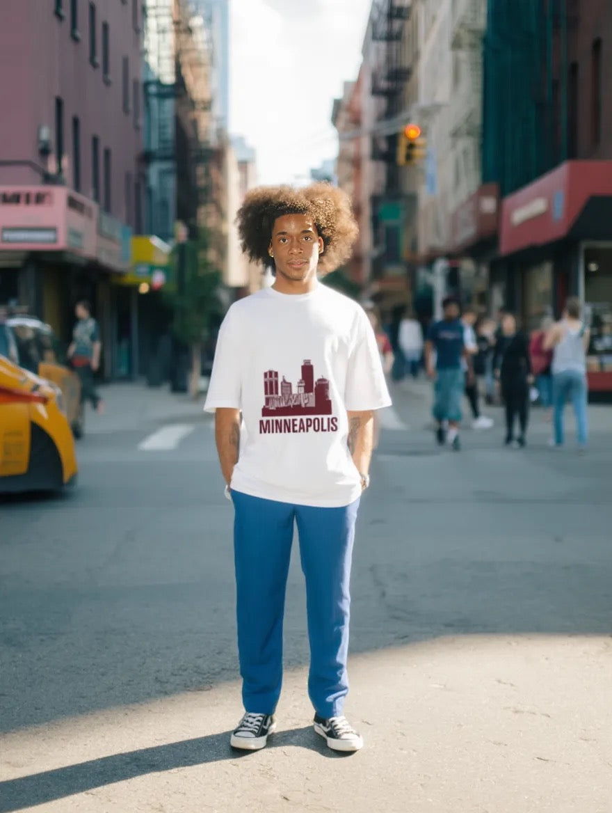 Retro Minneapolis T-Shirt – Bold Brown Skyline Print