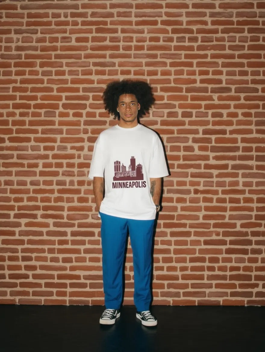 Retro Minneapolis T-Shirt – Bold Brown Skyline Print