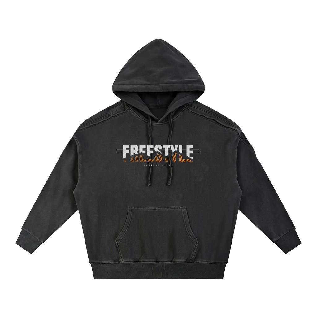 Snow Washed Tape Raw Edge Hoodie