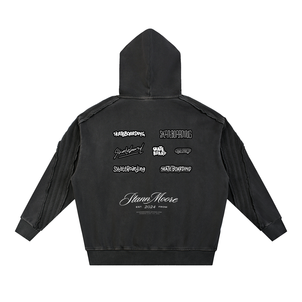 Snow Washed Tape Raw Edge Hoodie