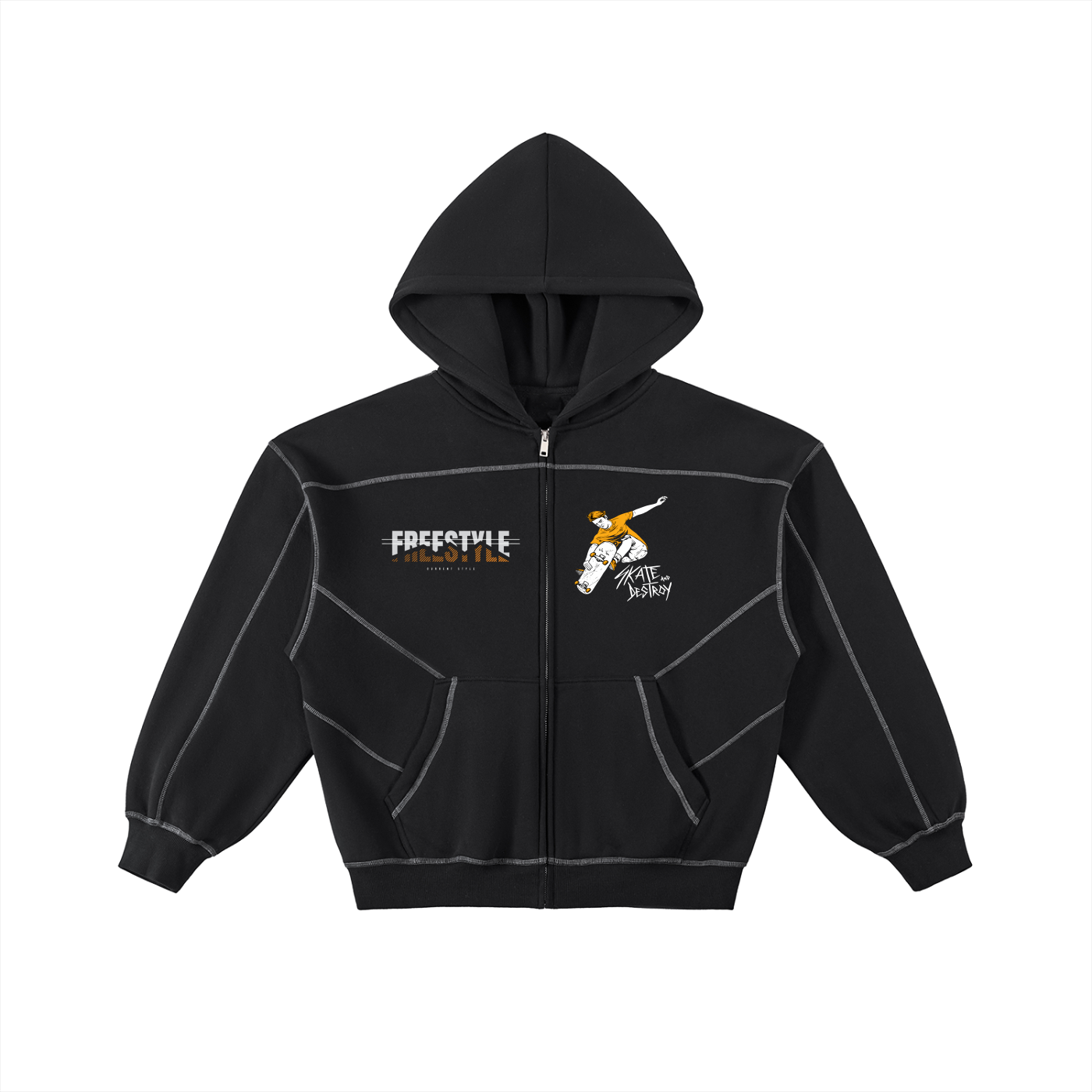 Stitched Boxy Fleece Zip Hoodie